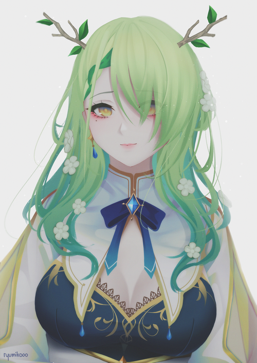 Ceres Fauna from Hololive with green hair and eyes