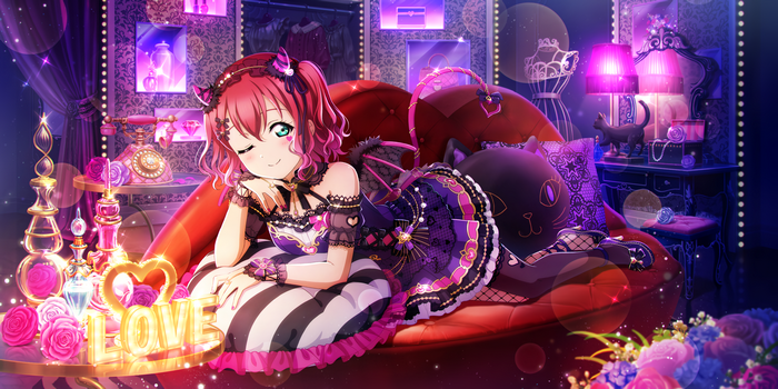 Kurosawa Ruby in a succubus outfit with cat ears and tail