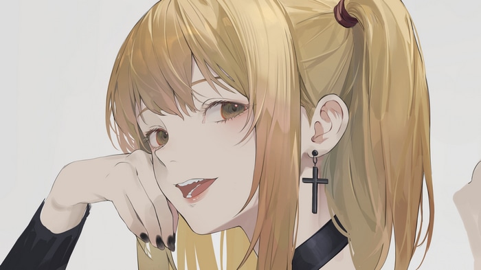 Misa Amane with blonde pigtails and cross earring