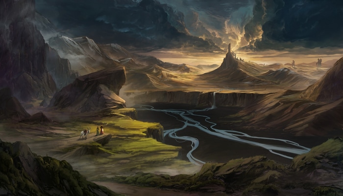 Fantasy landscape with castle and river by Tristan Delgado