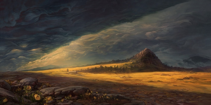 Fantasy Landscape with Stormy Sky and Mountain