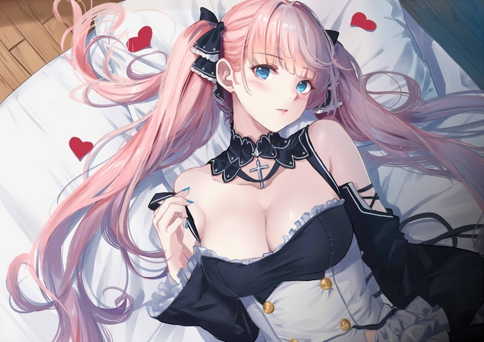 Anime girl with pink twintails and blue eyes
