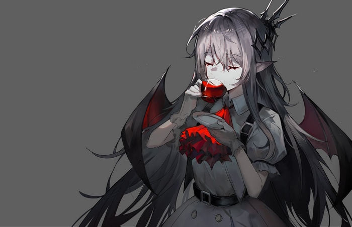 Vampire girl drinking red liquid with wings