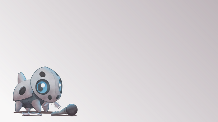 Pokemon Beldum with a fork, spoon, and microphone