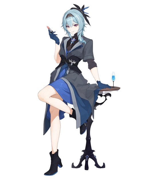Eula from Genshin Impact with lipstick and wine glass