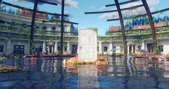 4K Suzume door in flooded building