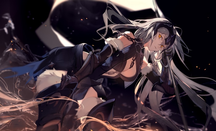 Jeanne d'Arc from Fate series with yellow eyes and chains