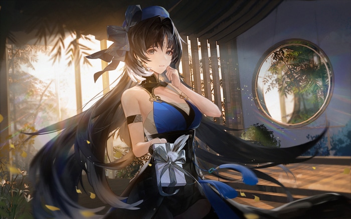 4K Anime Girl with Gift and Blue Hat