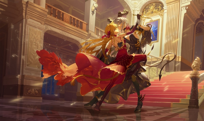 4K anime characters dancing on stairs