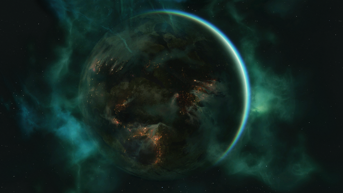 Planet Reach in space with nebula