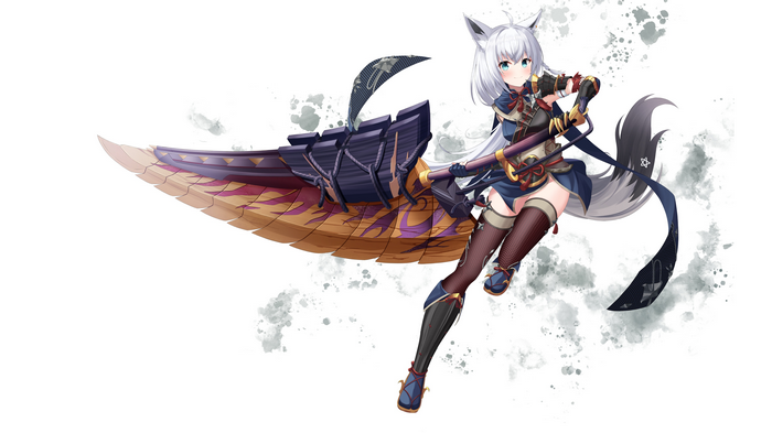Shirakami Fubuki with a large weapon