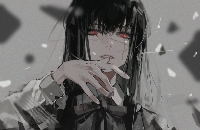Mitaka Asa with Red Eyes and Scars