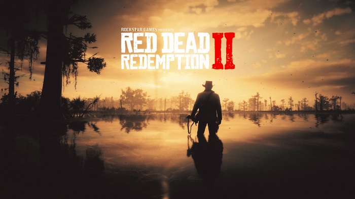 Red Dead Redemption 2 game title with cowboy silhouette