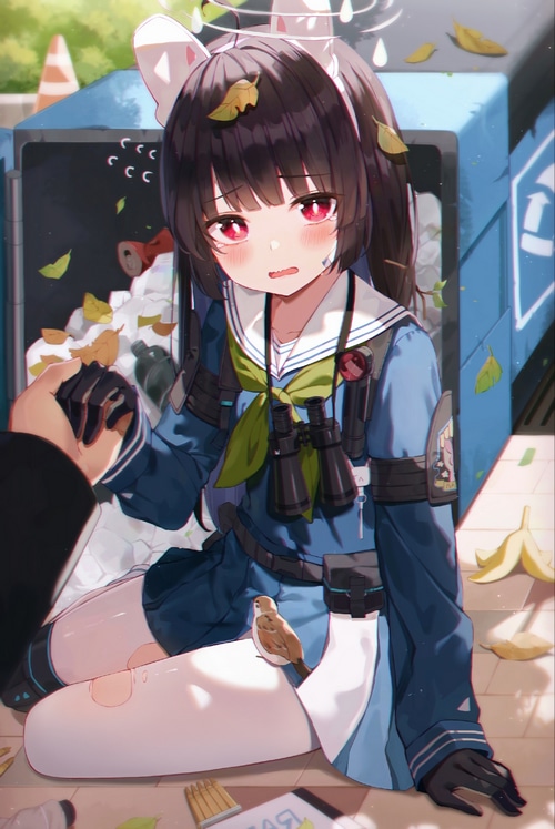 Anime girl with binoculars and a bird