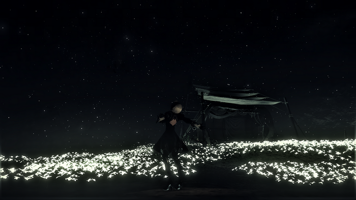 4K Nier: Automata 2B under a starry night sky