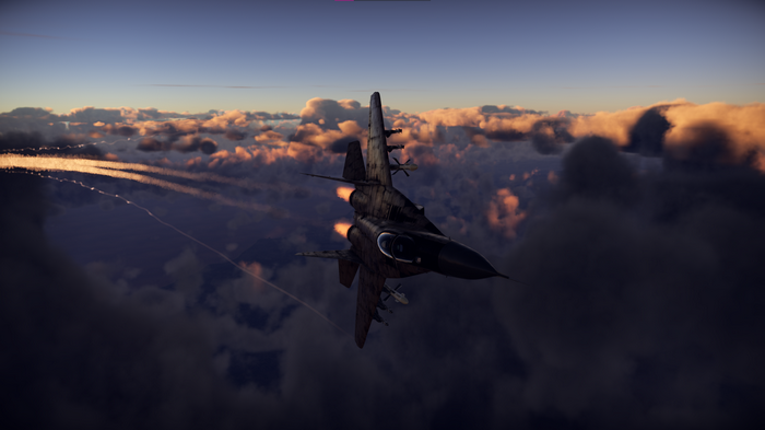 Mikoyan MiG-29 jet fighter flying through clouds
