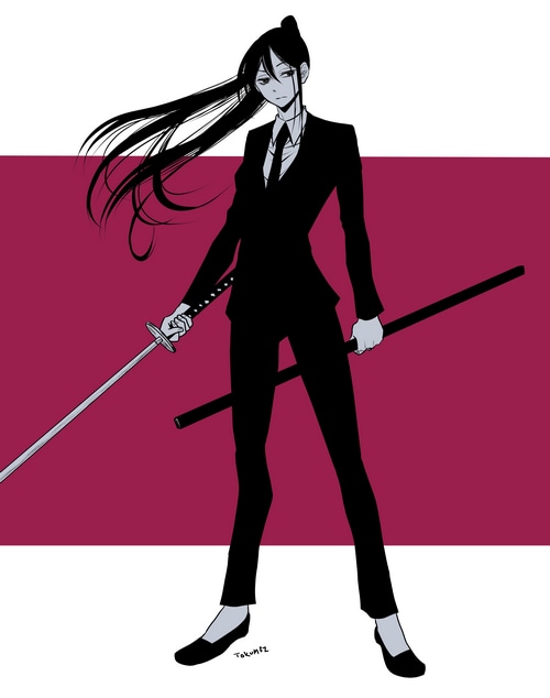 Anime character in suit with swords