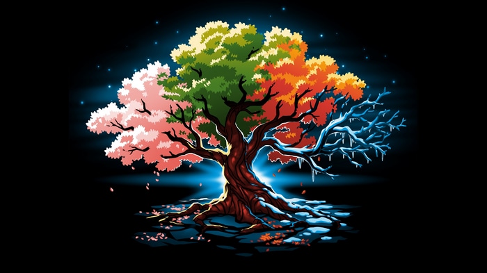 Tree of Four Seasons with Falling Petals