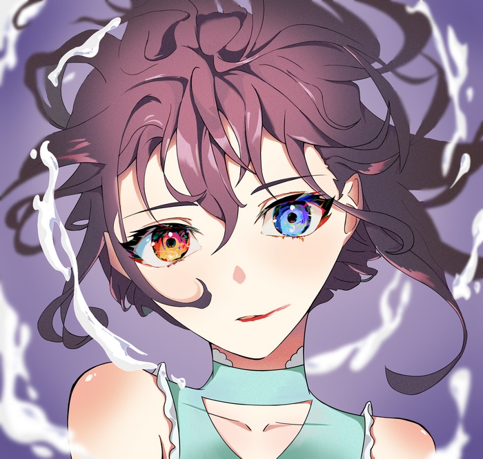 Anime girl with heterochromatic eyes and purple hair