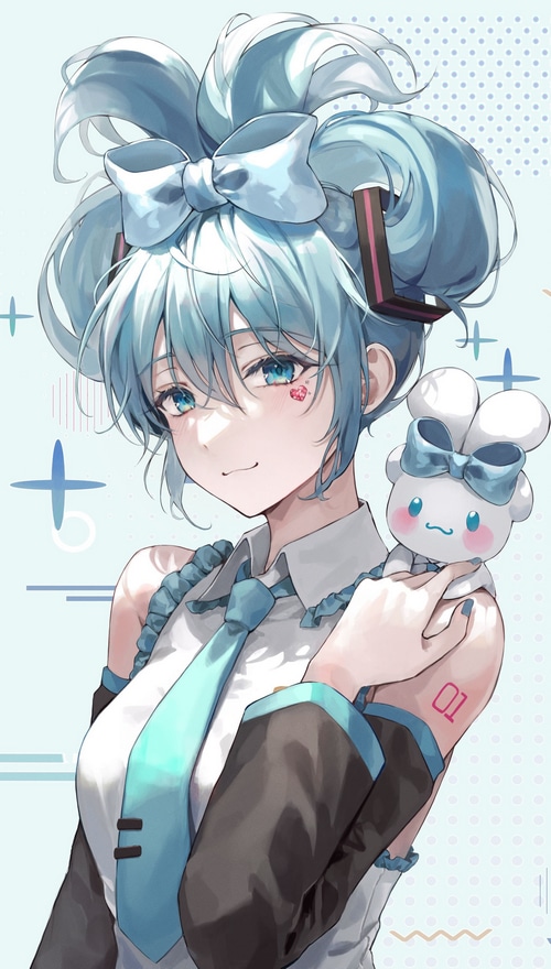 Hatsune Miku with a Cinnamoroll plushie