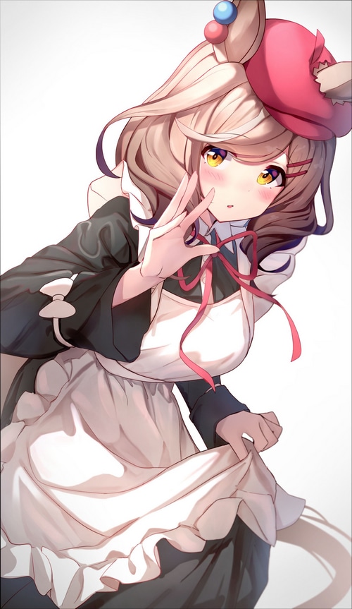 Anime girl in maid outfit lifting her dress