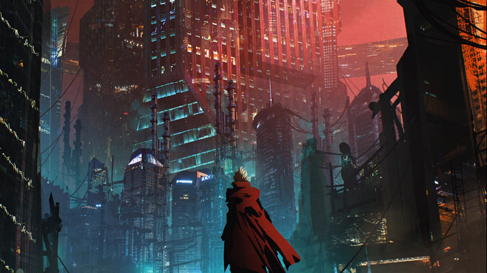 Vash the Stampede in a futuristic city