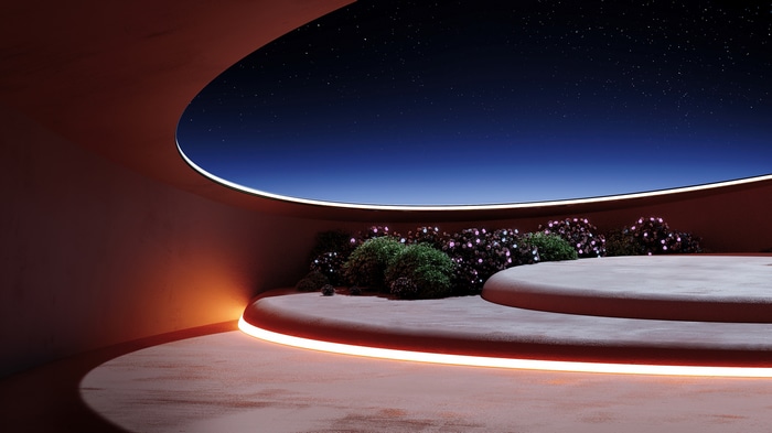 4K abstract night environment with stars and neon lights