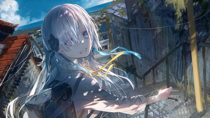4K Anime Girl with Backpack and Bicycle