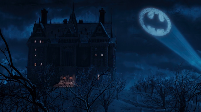 Wayne Manor at Night with Bat-Signal