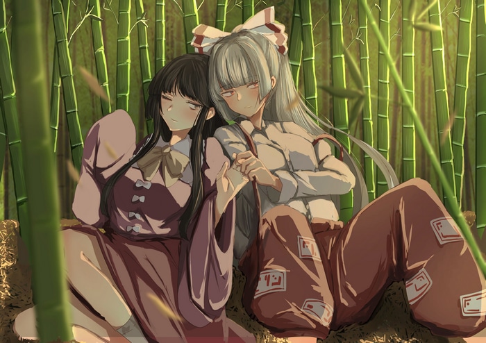 4K Touhou: Fujiwara no Mokou and another woman in bamboo
