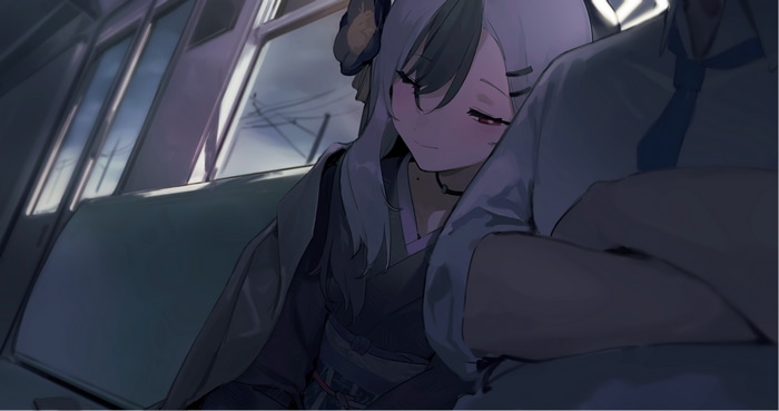 Anime girl sleeping on a train