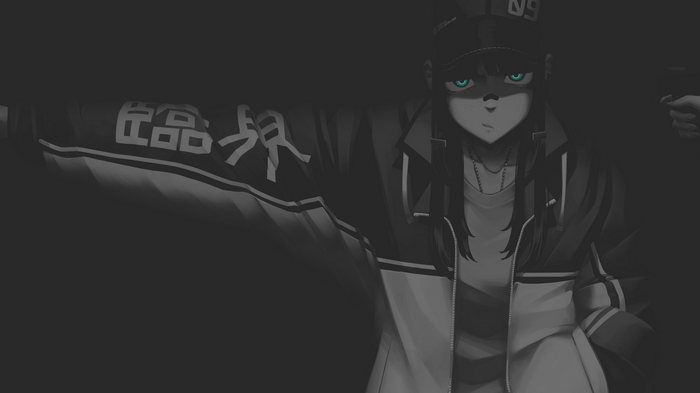 Monochrome Anime Girl with Gun and Hat