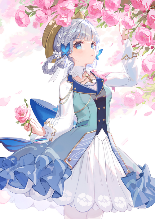 Kamisato Ayaka with Flowers and Butterflies