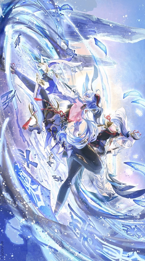 Ganyu and Shenhe from Genshin Impact with ice magic