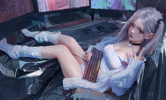 4K ILLDIAN painting of a woman with keyboards
