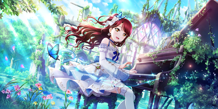Sakurauchi Riko playing piano in a garden
