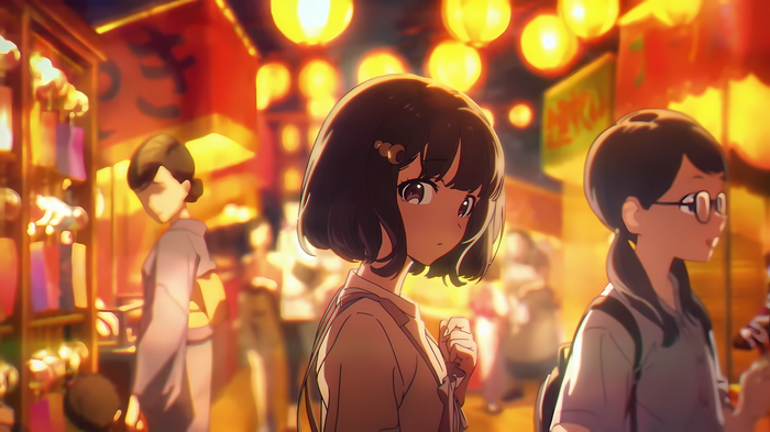 Anime screenshot with lanterns and characters