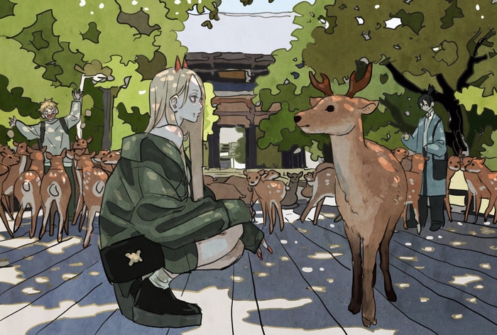Power and deer in a Japanese garden