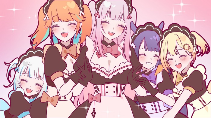 Hololive EN maids: Gawr Gura, Takanashi Kiara, Mori Calliope, Ninomae Inanis, Watson Amelia