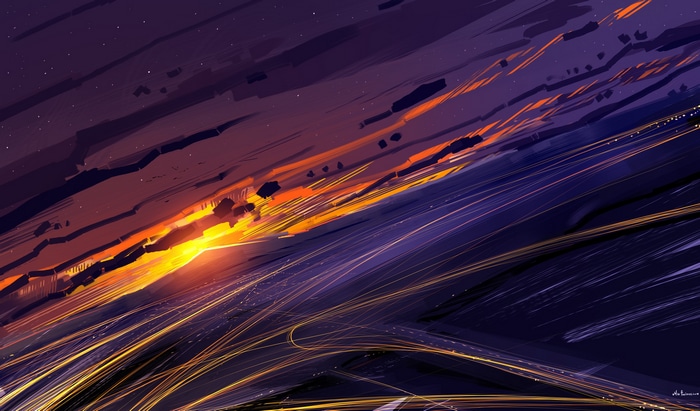 Abstract light trails artwork at sunset