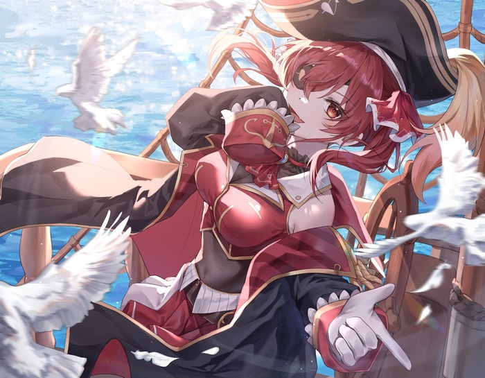 Hosho Marine, a pirate girl with twintails, on a ship