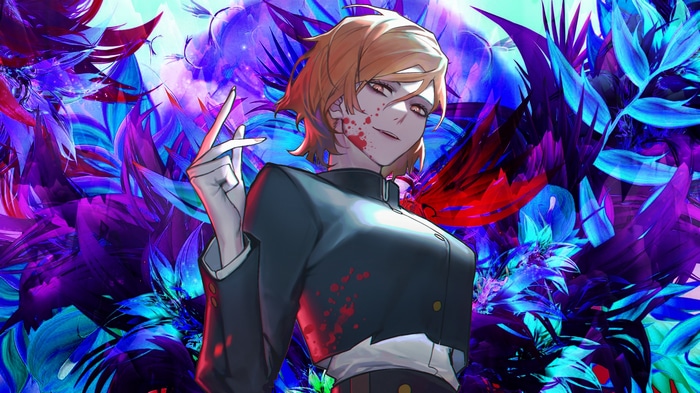 Kugisaki Nobara with Blood Splatter and Abstract Background
