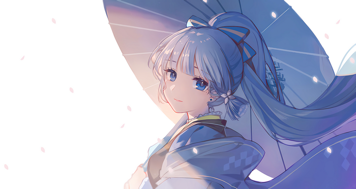 Kamisato Ayaka with Umbrella and Petals