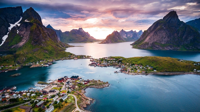 Reine Village and Mountains in Lofoten, Norway