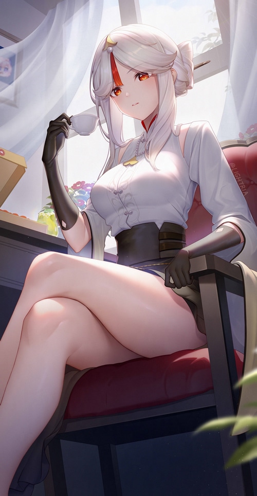 Ningguang from Genshin Impact drinking tea