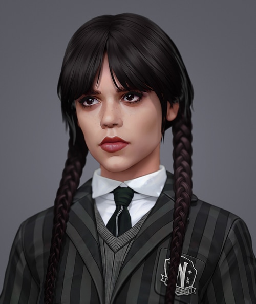 Wednesday Addams with Braids and School Uniform
