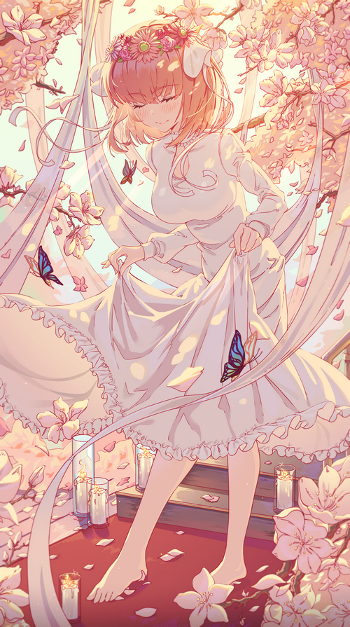 Nakano Nino in a white dress with a flower crown