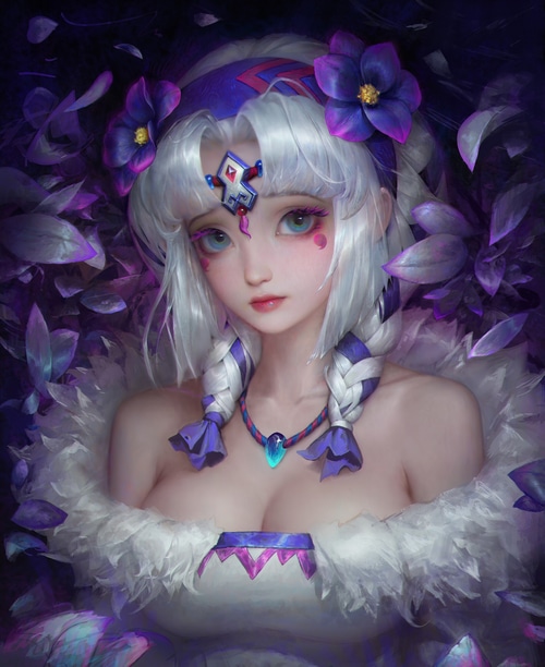Fantasy girl with white hair and blue eyes