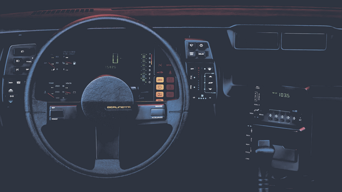 4K car interior with steering wheel and dashboard
