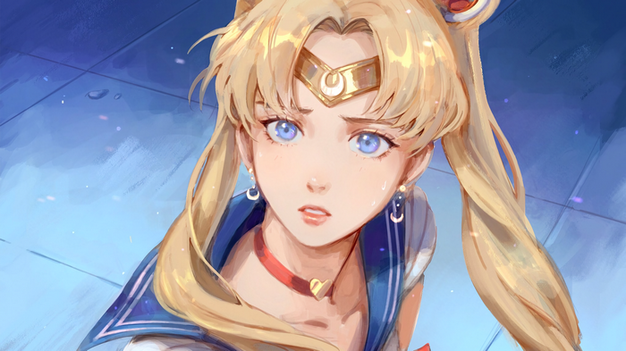 Sailor Moon with Blue Eyes and Blonde Twintails